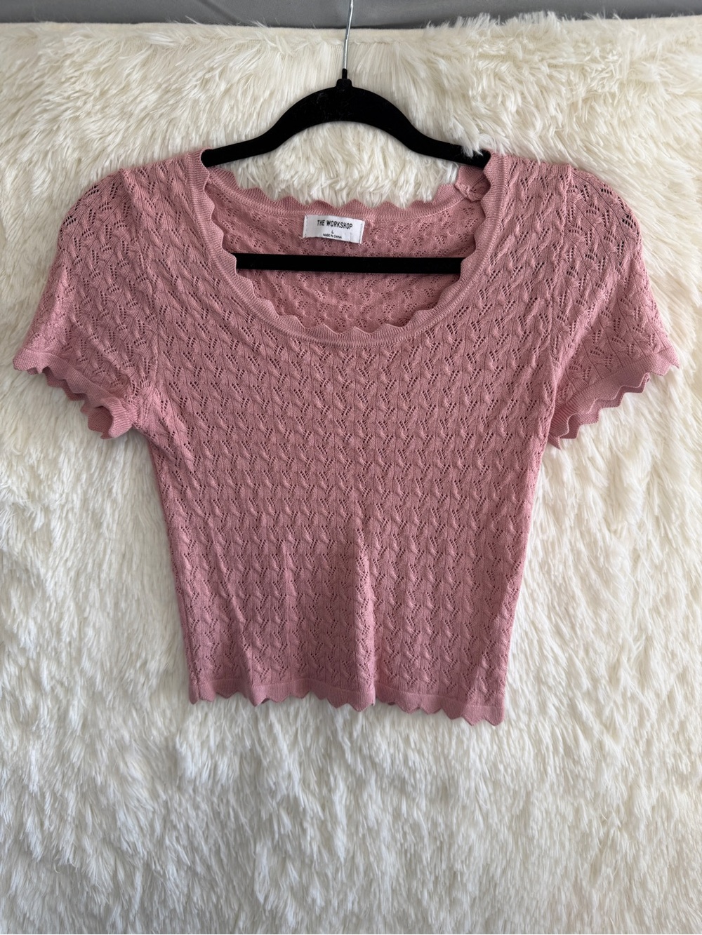 The Workshop Womens Coquette Eyelet Crop Top Size L Pink Cottagecore Soft Girl